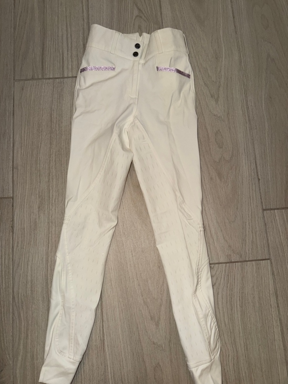 White Women's High-Waist Equestrian Breeches with Subtle Pink Accent